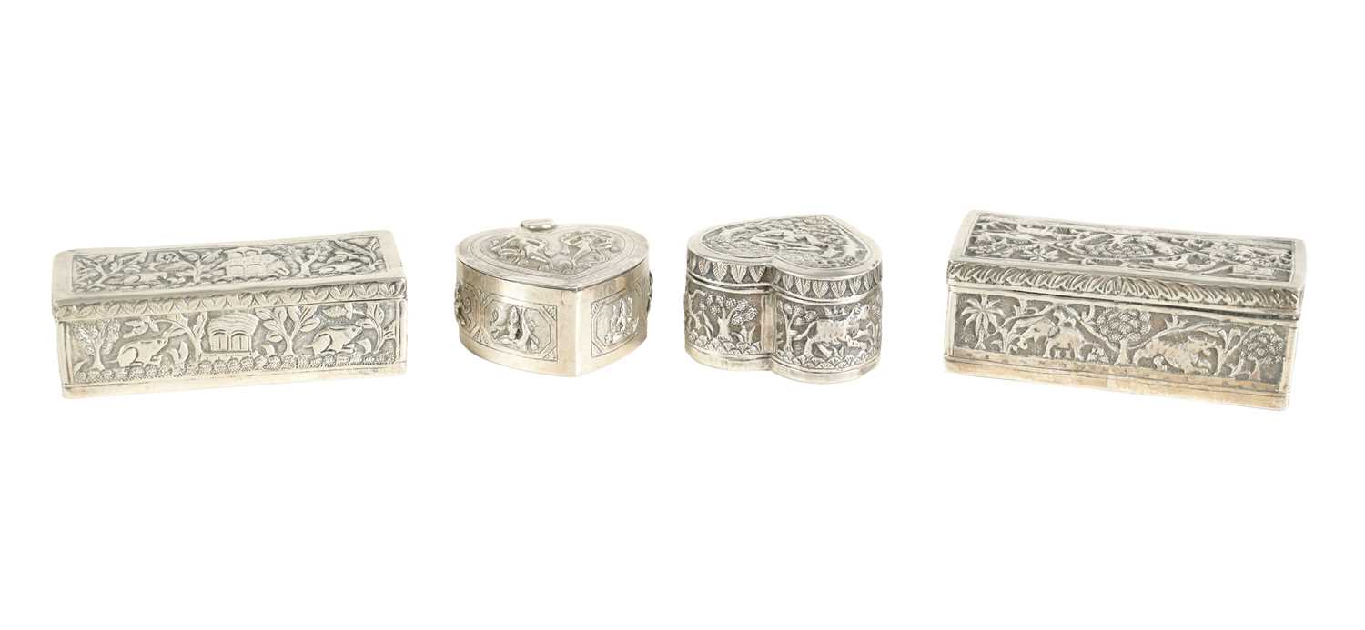 A COLLECTION OF FOUR LATE 19TH CENTURY INDIAN SILVER TRINKET BOXES