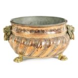 A 19TH CENTURY DUTCH REGENCY STYLE COPPER JARDINIERE AND LINER OF LARGE SIZE