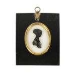 WILLIAM HAMLET the elder - AN EARLY 19TH CENTURY OVAL SILHOUETTE BUST PORTRAIT REVERSE PAINTED ON GL