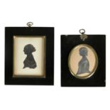TWO EARLY/MID 19TH CENTURY SILHOUETTE BUST PORTRAITS ON CARD OF YOUNG LADIES