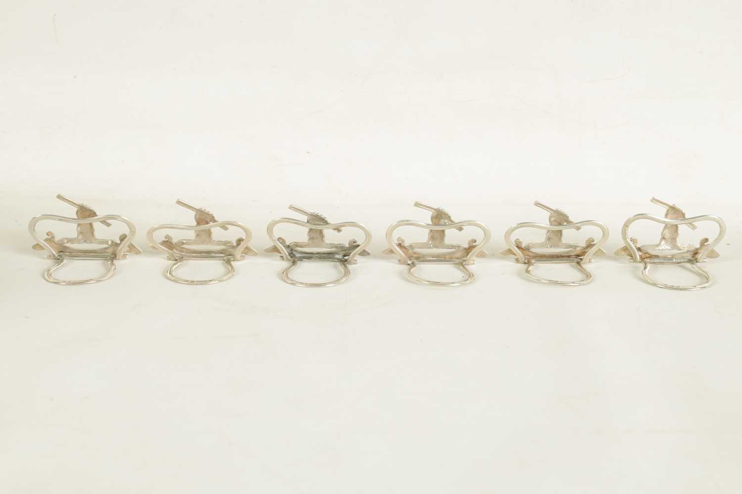 A CASED SET OF SIX LATE VICTORIAN SILVER MENU HOLDERS - Image 9 of 11