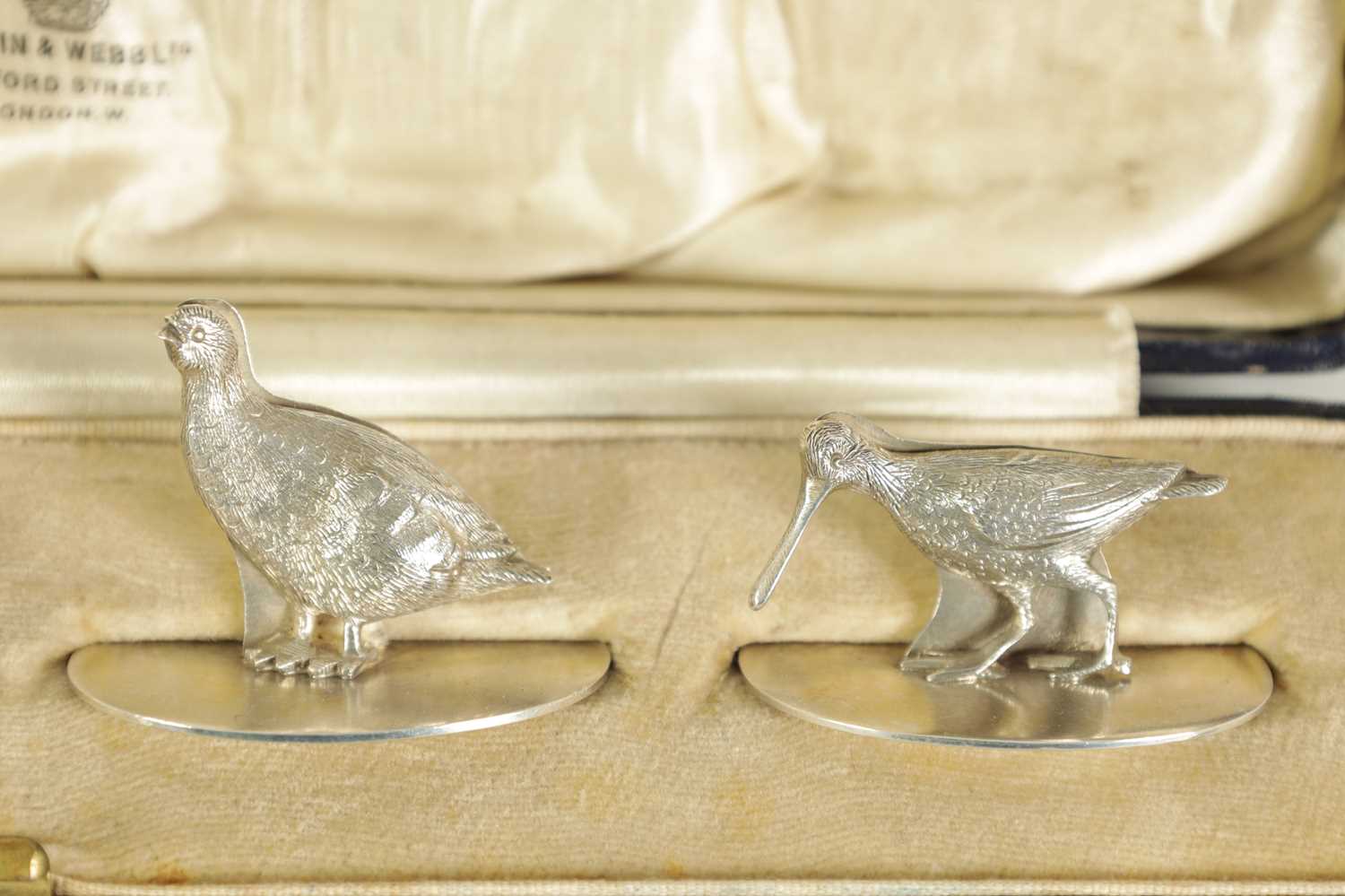 A CASED SET OF FOUR SILVER ANIMALIER MENU HOLDERS - Image 3 of 9