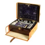 A FINE GEORGE IV BRASS BOUND ROSEWOOD SILVER FITTED VANITY BOX