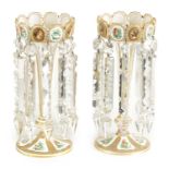 A GOOD PAIR OF 19TH-CENTURY BOHEMIAN WHITE OVERLAY AND GILT-DECORATED CLEAR GLASS LUSTERS