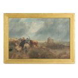 RICHARD BEAVIS (1824 - 1896) A LATE 19TH CENTURY OIL ON CANVAS “ROUNDING THE CATTLE”