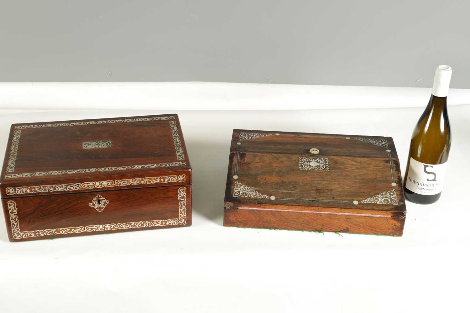 TWO MID 19TH CENTURY ROSEWOOD AND MOTHER-OF-PEARL INLAID WRITING BOXES - Image 4 of 14