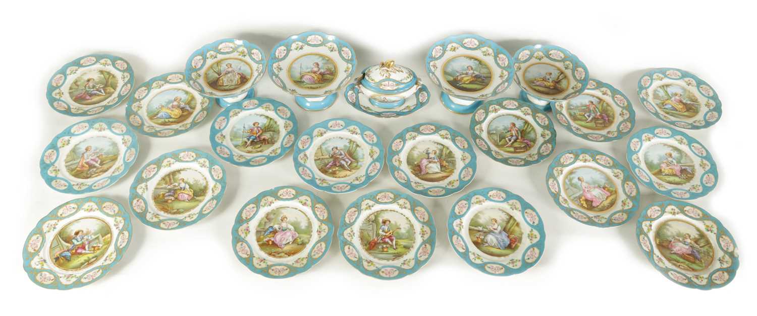 A 19TH CENTURY CONTINENTAL SEVRES PATTERN TWENTY-THREE PIECE DESSERT SERVICE