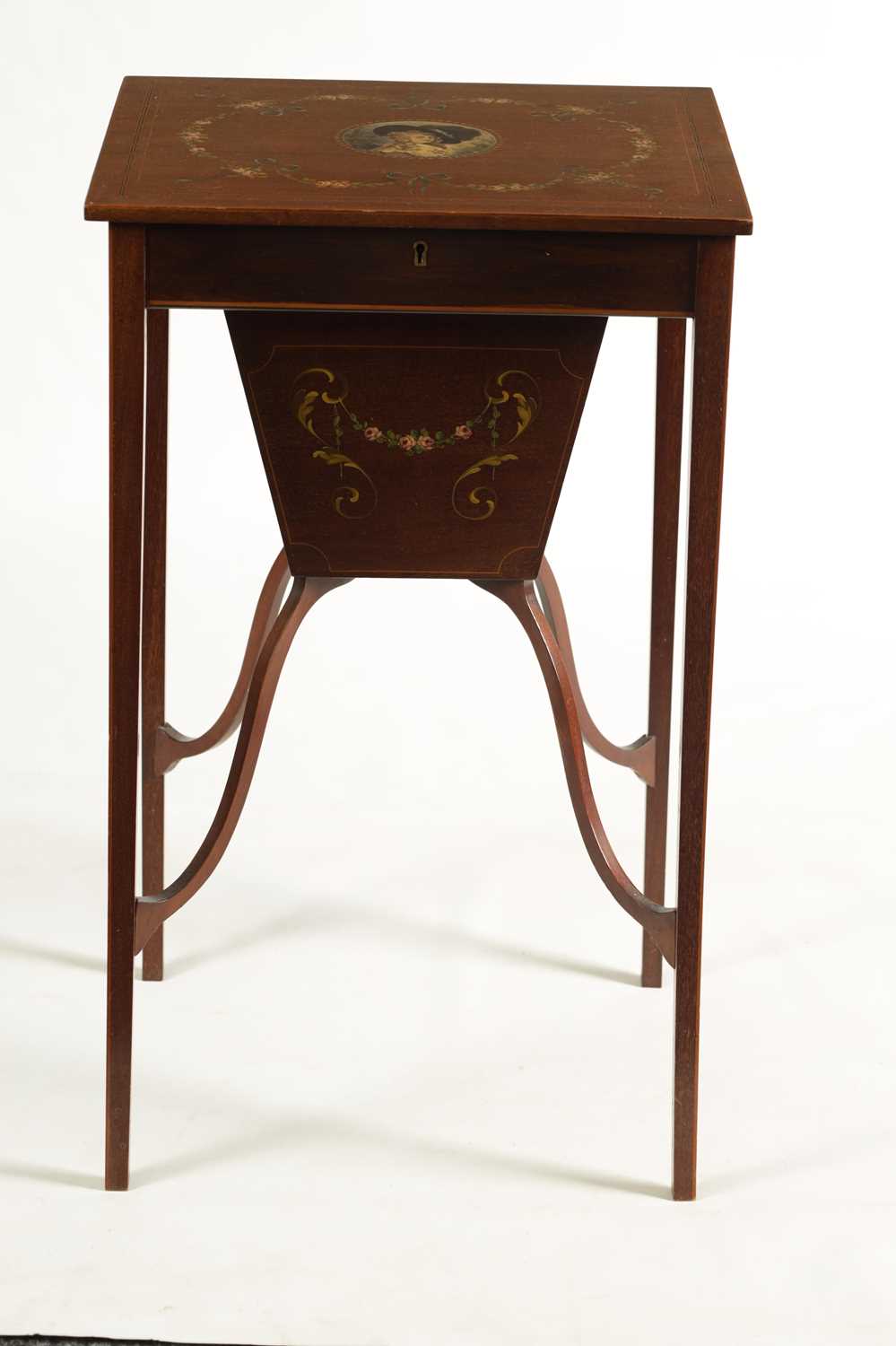 A 19TH CENTURY PAINTED MAHOGANY SHERATON STYLE WORK TABLE - Image 4 of 8