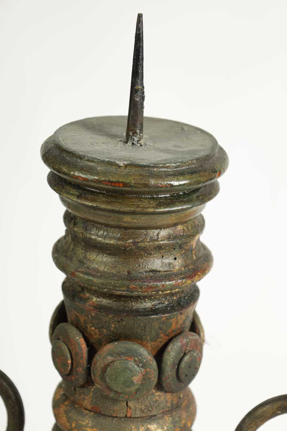 AN IMPRESSIVE 19TH CENTURY SCANDINAVIAN PAINTED PINE AND IRONWORK CANDELABRA - Image 8 of 9
