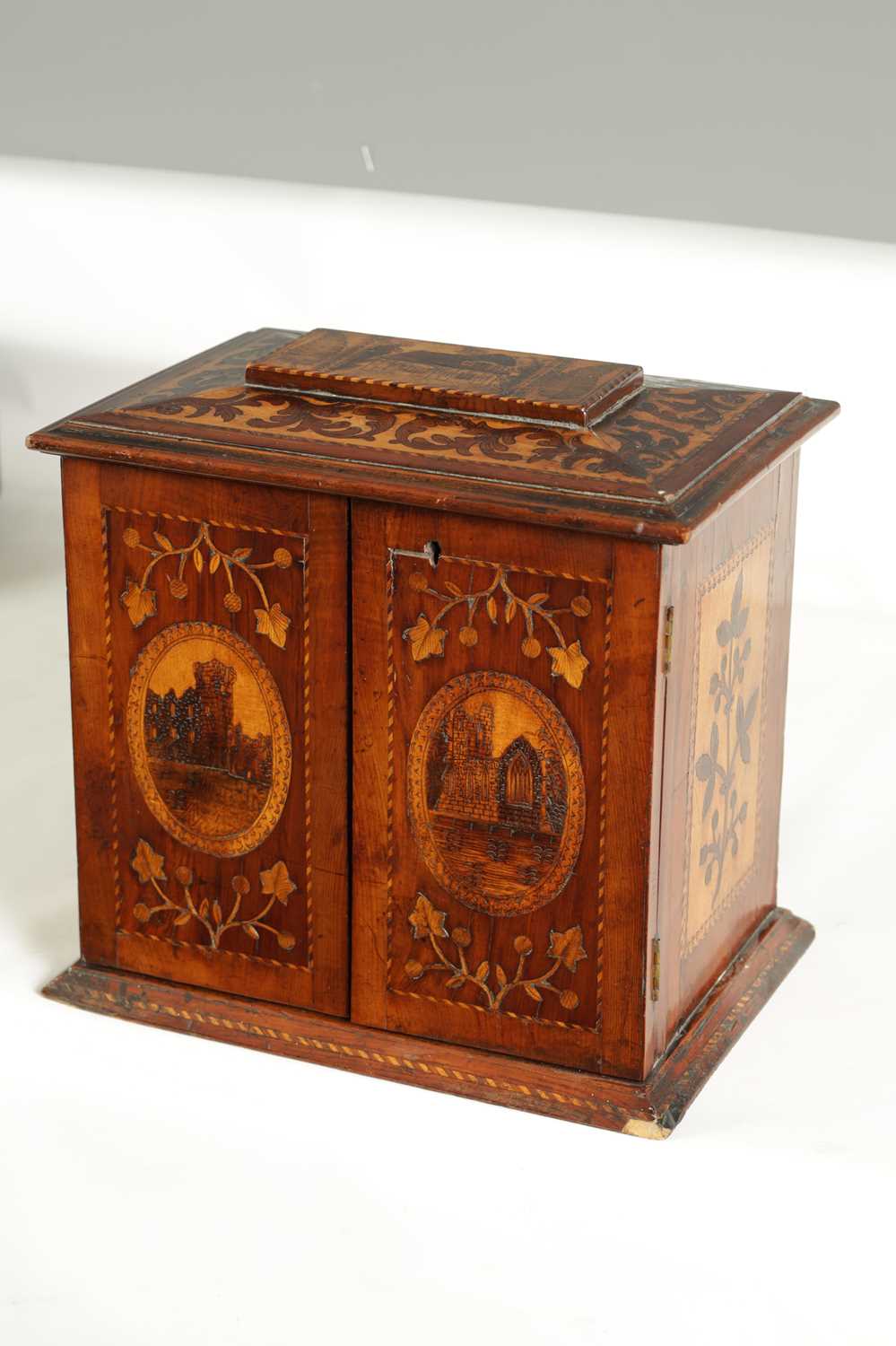 A GOOD 19TH CENTURY KILLARNEY WARE YEW WOOD SEWING CABINET - Image 4 of 14