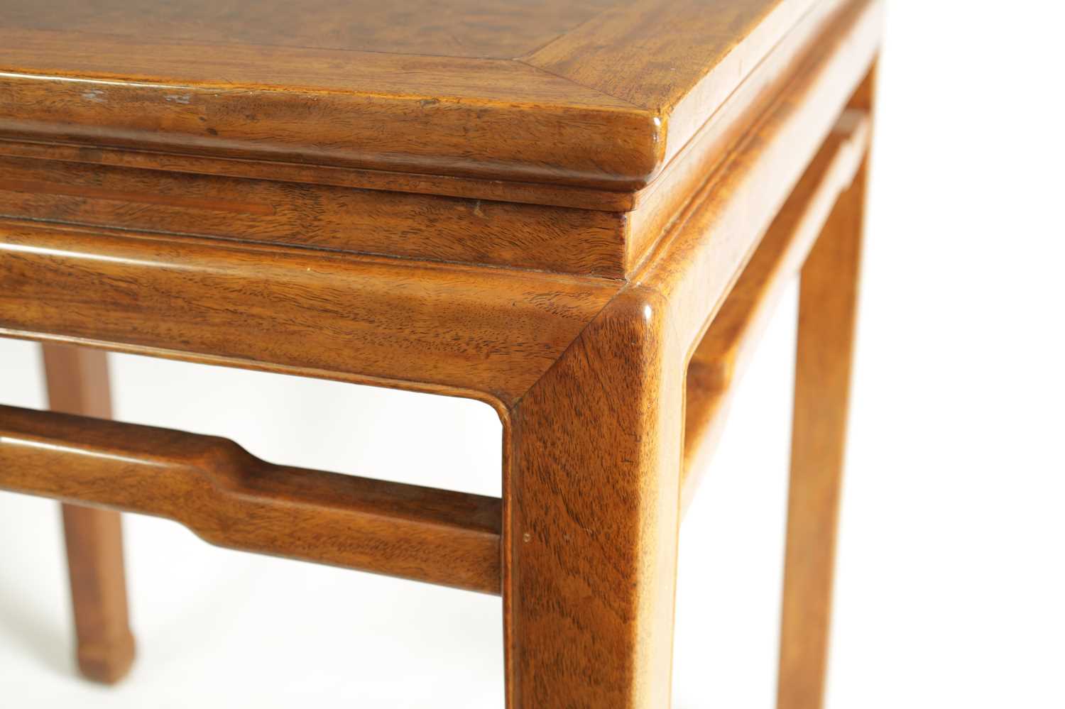 A LATE 19TH CENTURY CHINESE HARDWOOD AND BURRWOOD SQUARE TOP TABLE - Image 12 of 35