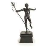 A 19TH CENTURY BRONZE FIGURE OF A PRANCING MALE NUDE