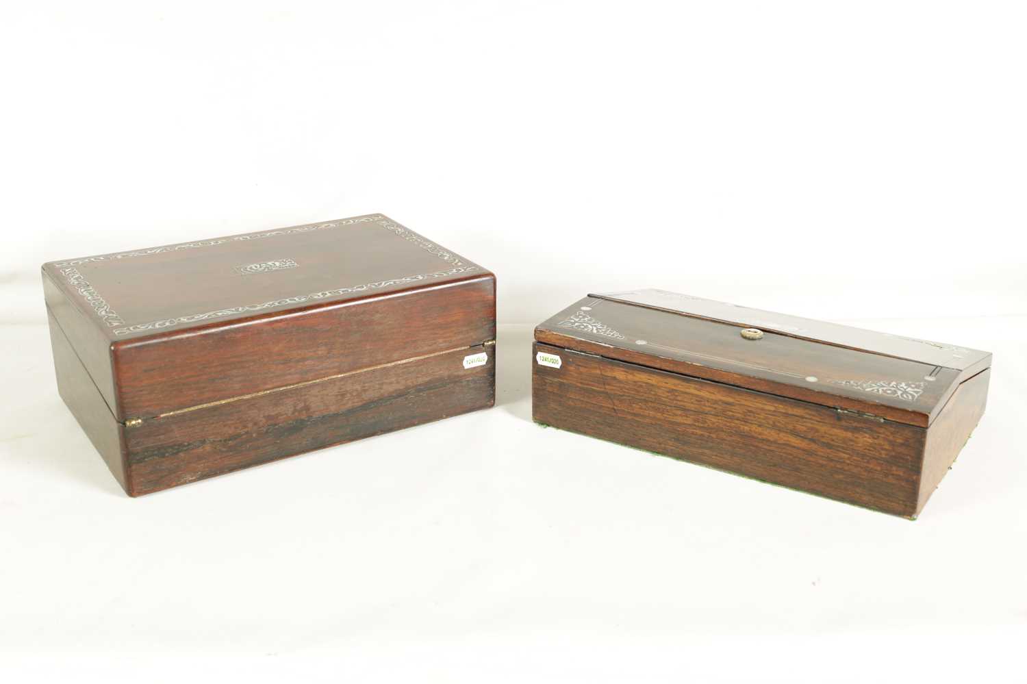 TWO MID 19TH CENTURY ROSEWOOD AND MOTHER-OF-PEARL INLAID WRITING BOXES - Image 13 of 14