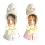 OLD WOMAN AND YOUNG GIRL TWO ROYAL WORCESTER CANDLE EXTINGUISHERS