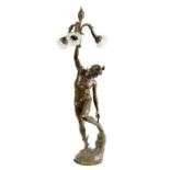 AFTER RAYMOND SUDRE, PARIS. A LARGE EARLY 20TH CENTURY PATINATED BRONZE FIGURAL LAMP