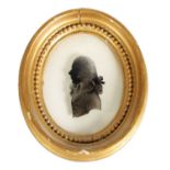 ISABELLA BEETHAM - A LATE 18TH CENTURY OVAL MINIATURE REVERSE PAINTED SILHOUETTE