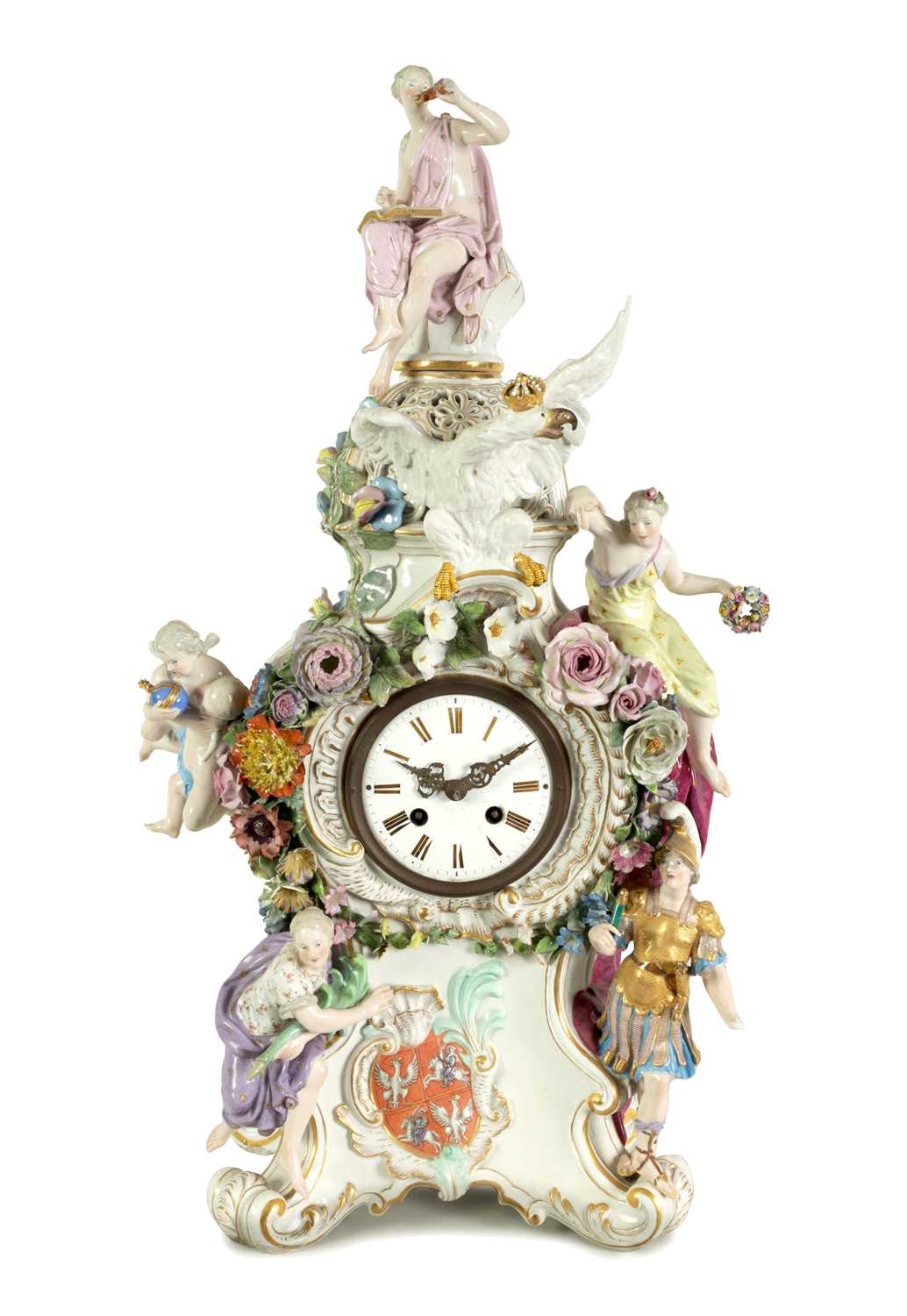 AN IMPRESSIVE MID/LATE 19TH CENTURY MEISSEN MANTEL CLOCK OF LARGE SIZE