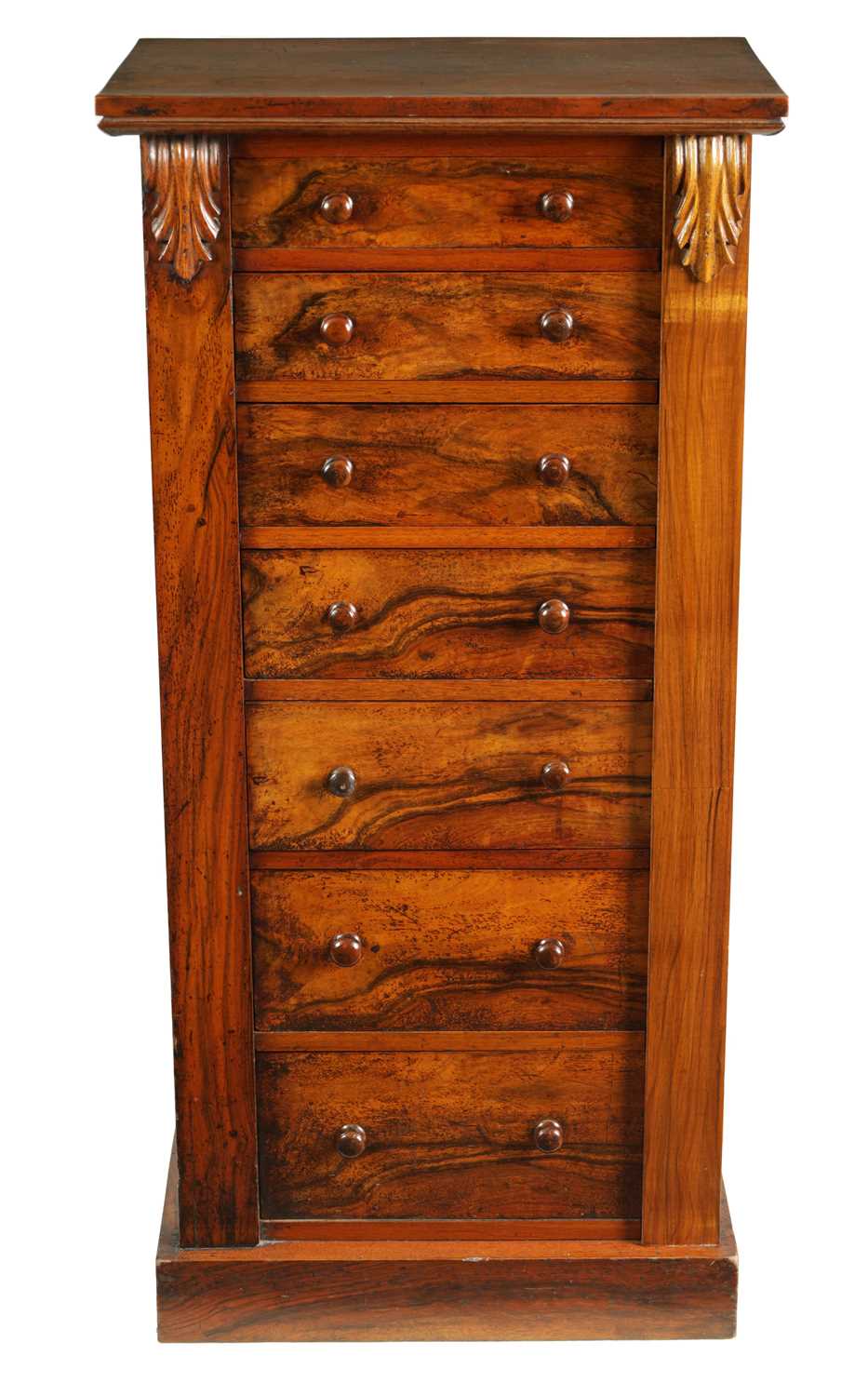 A 19TH CENTURY FIGURED WALNUT WELLINGTON CHEST - Image 2 of 10