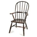 AN EARLY 19TH CENTURY ASH AND ELM CORNISH STICK BACK WINDSOR CHAIR