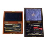 TWO LATE 19TH CENTURY CASED DRAWING INSTRUMENT SETS