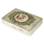 A GEORGE V SILVER AND MOTHER OF PEARL LADIES CIGARETTE CASE