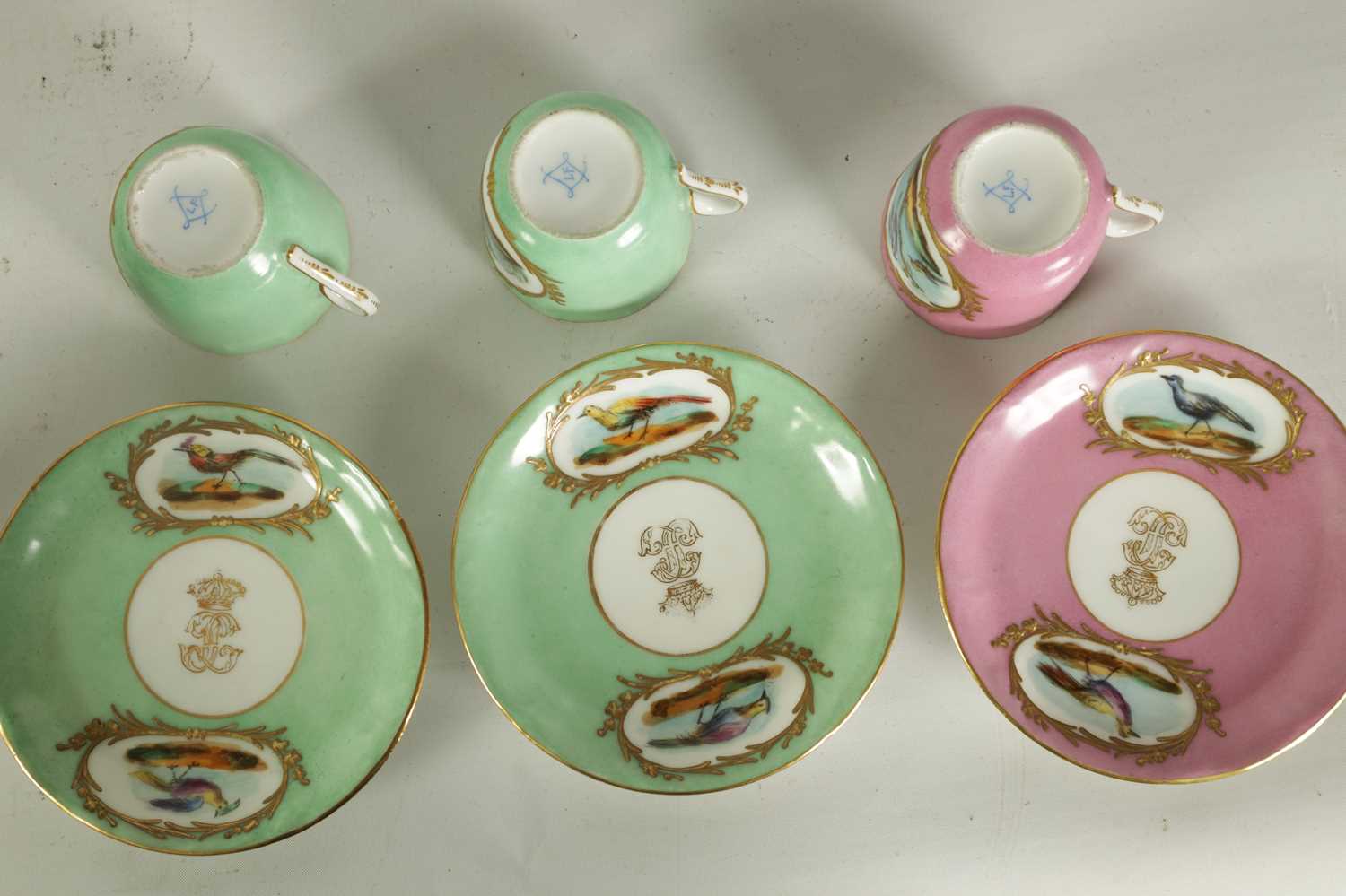 THREE 19TH CENTURY SEVRES STYLE MINIATURE CUPS AND SAUCERS - Image 11 of 15