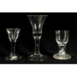 A COLLECTION OF THREE 18TH CENTURY WINE AND SHOT GLASSES
