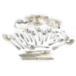 A COLLECTION OF VARIOUS SILVER-WARE comprising of TWO SHAPED ASHTRAYS, THREE SERVIETTE RINGS, TWO H