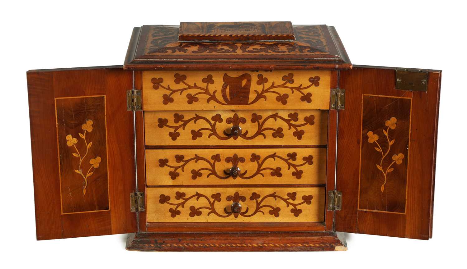 A GOOD 19TH CENTURY KILLARNEY WARE YEW WOOD SEWING CABINET - Image 2 of 14