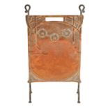 AN ARTS AND CRAFTS COPPER AND STEEL FIRE SCREEN