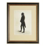 AN EARLY/MID 19TH CENTURY FULL LENGTH SILHOUETTE PORTRAIT ON CARD HIGHLIGHTED IN GILT