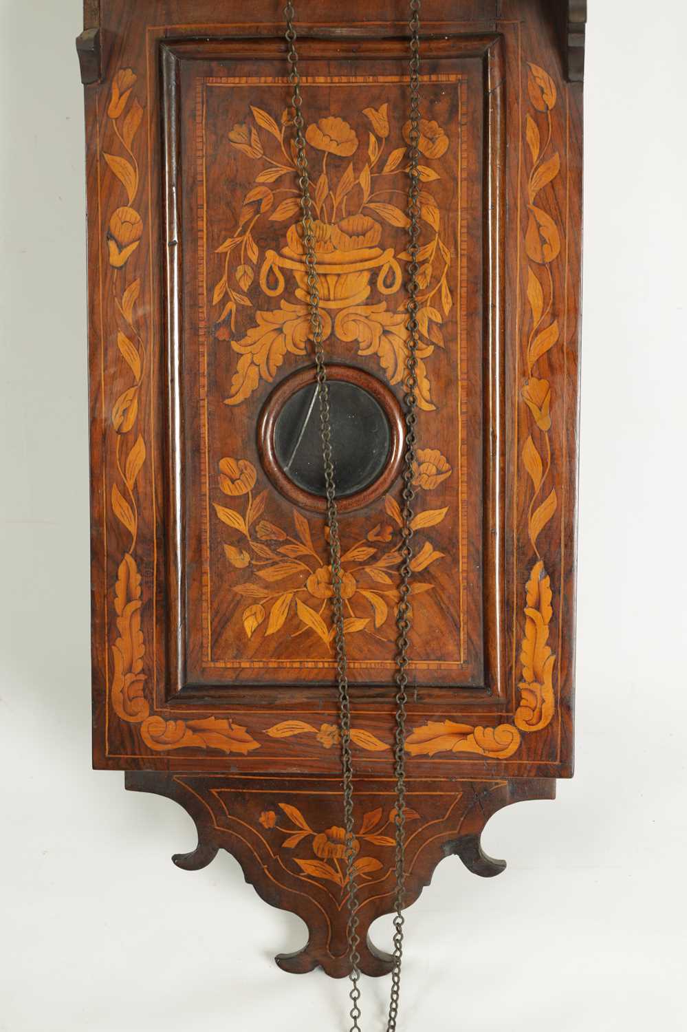 A MID 18TH CENTURY WALNUT AND DUTCH MARQUETRY HOODED 30HR WALL CLOCK - Image 3 of 18