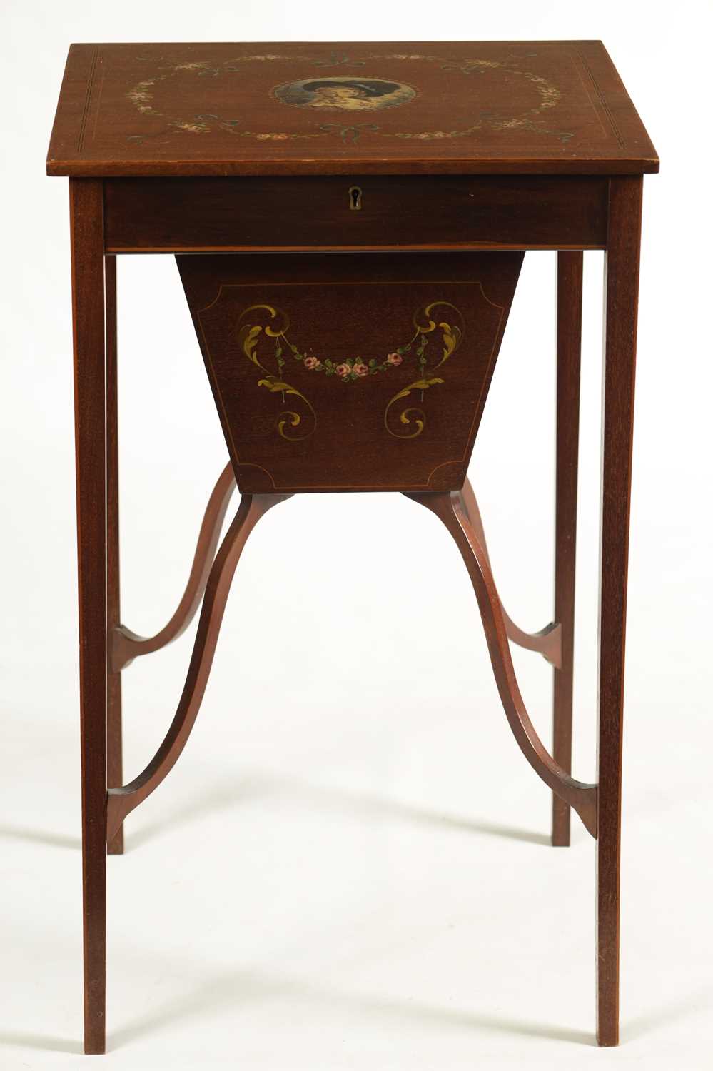 A 19TH CENTURY PAINTED MAHOGANY SHERATON STYLE WORK TABLE - Image 5 of 8