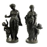 A LARGE PAIR OF 19TH CENTURY BRONZE FIGURES DEPICTING SUMMER AND AUTUMN