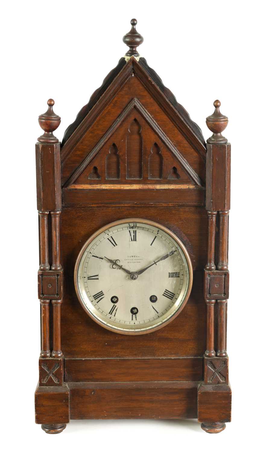 ROWELL, BRIGHTON. A LATE 19TH CENTURY QUARTER CHIMING EIGHT BELL BRACKET CLOCK
