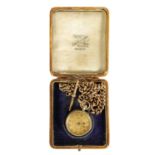 A 9CT GOLD FOB WATCH AND CHAIN