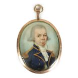 A GEORGE III OVAL MINIATURE BUST PORTRAIT ON IVORY OF A YOUNG GENTLEMAN