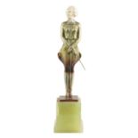 JOSEF LORENZL 1852 - 1950 AN ART DECO COLD PAINTED SILVERED BRONZE AND IVORY SCULPTURE