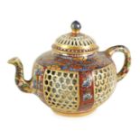 AN 18TH CENTURY CHINESE DOUBLE WALLED RETICULATED TEAPOT