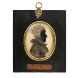 HINTON GIBBS - A LATE 18TH CENTURY OVAL SILHOUETTE REVERSE PAINTING ON GLASS