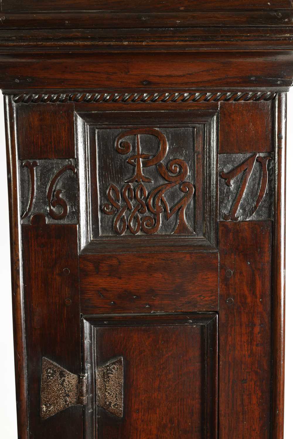 A LATE 17TH CENTURY OAK “COFFIN' CASE 30-HOUR LONGCASE CLOCK SIGNED JOHN OGDEN - Image 2 of 11