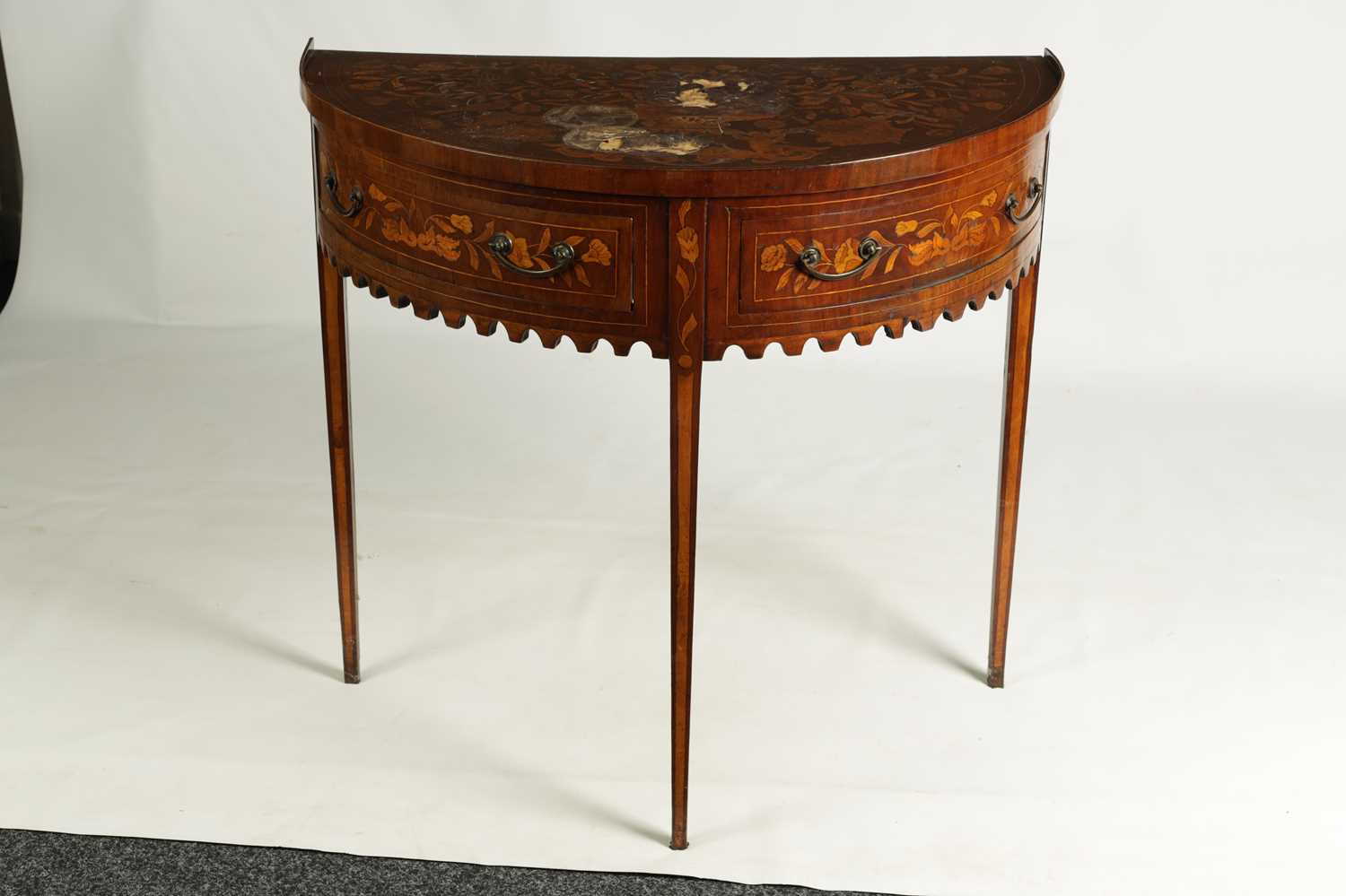 AN 18TH CENTURY BOW-FRONT DUTCH FLORAL MARQUETRY AND WALNUT SIDE TABLE - Image 2 of 10