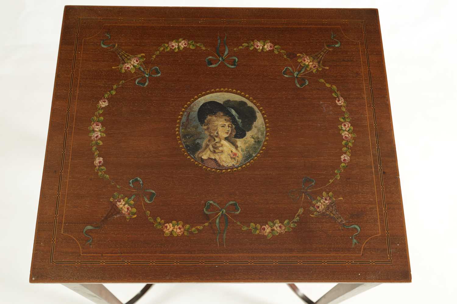 A 19TH CENTURY PAINTED MAHOGANY SHERATON STYLE WORK TABLE - Image 3 of 8