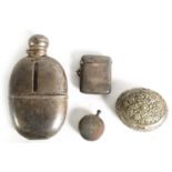 A VICTORIAN SILVER AND GLASS HIP FLASK