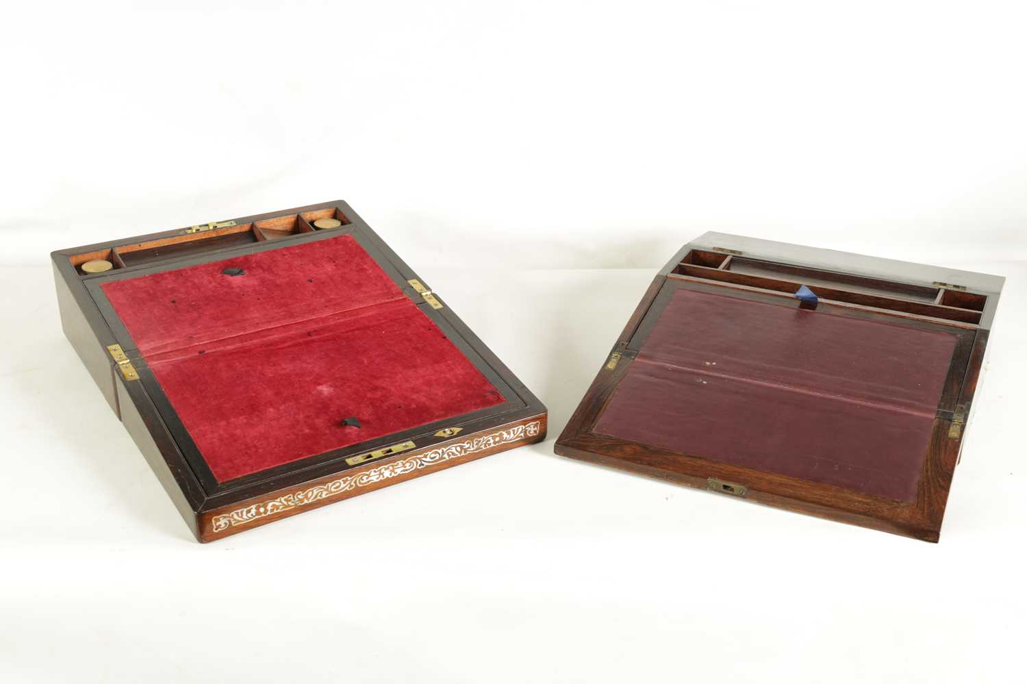 TWO MID 19TH CENTURY ROSEWOOD AND MOTHER-OF-PEARL INLAID WRITING BOXES - Image 5 of 14