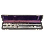 A MID 19TH CENTURY SOLID SILVER CONCERT FLUTE BY LOUIS LOT, PARIS. NO. 1056