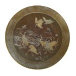 A FINE JAPANESE MEIJI BRONZE AND MIXED METAL DISH