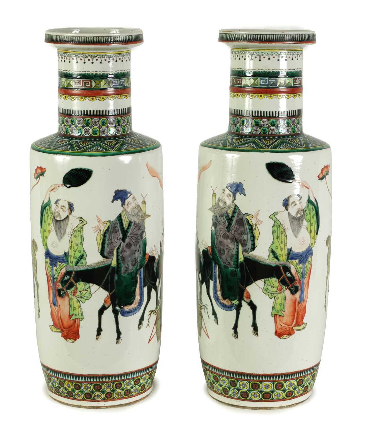 A LARGE PAIR OF 19TH CENTURY CHINESE FAMILLE VERTE PORCELAIN VASES