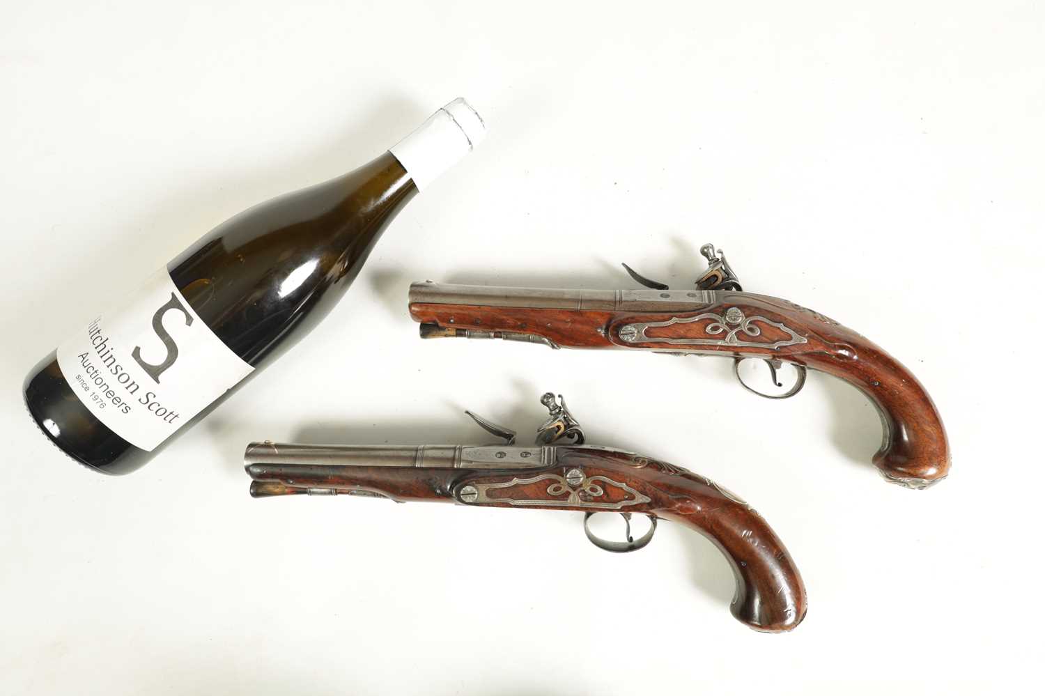 A PAIR OF 18TH CENTURY SILVER-MOUNTED ENGLISH FLINTLOCK PISTOLS BY BARBAR, LONDON. - Image 13 of 17