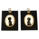 ATT. WILLIAM HALET THE YOUNGER A PAIR OF EARLY 19TH CENTURY OVAL SILHOUETTES REVERSE PAINTED ON GLAS